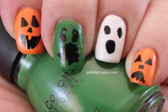 Ghosts Goblin Jack-o-lantern pumpkin Halloween nail art