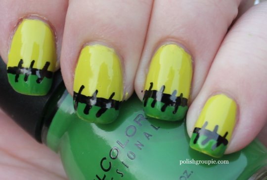 Frankenstein French tips Halloween nail art